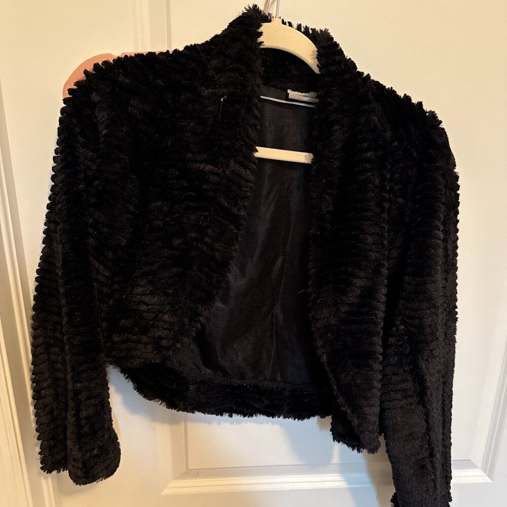 Black Faux Fur Cropped Jacket, Size S
